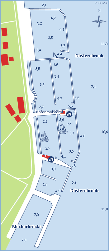 Hafenplan Yachthafen „Düsternbrook und Blücherbrücke“ Kieler Förde